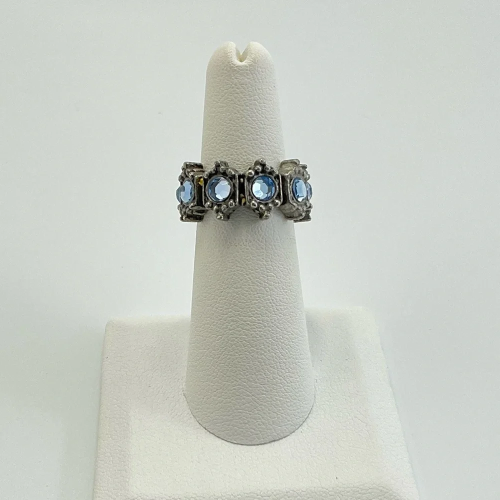 Vintage Blue Crystal Stretch Ring, Gothic, Faux Aquamarine, Medieval Core